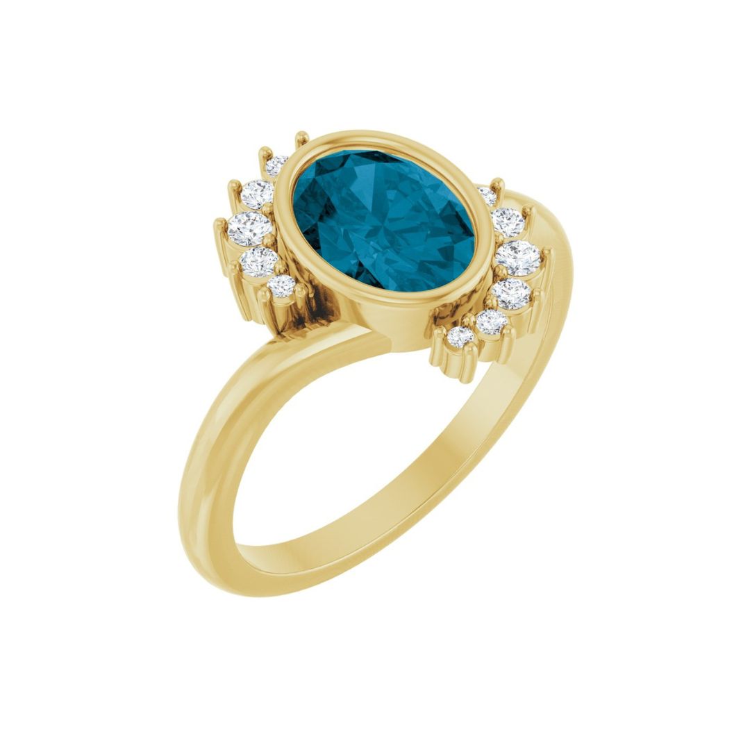 14k Gold London Blue Topaz & Diamond Ring