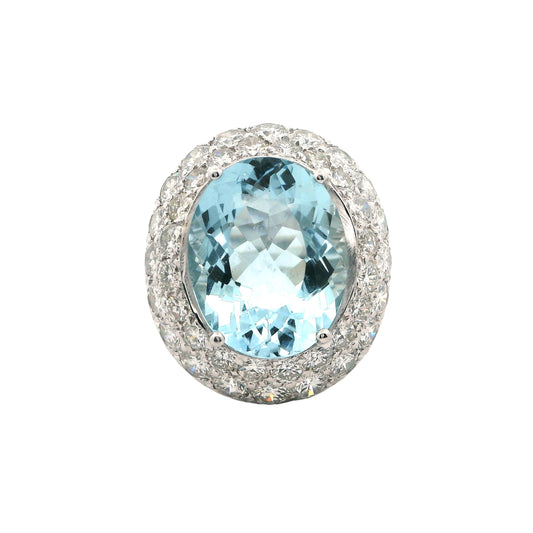 Estate Collection 14K 8.41ct Oval Aquamarine & Diamond Ring