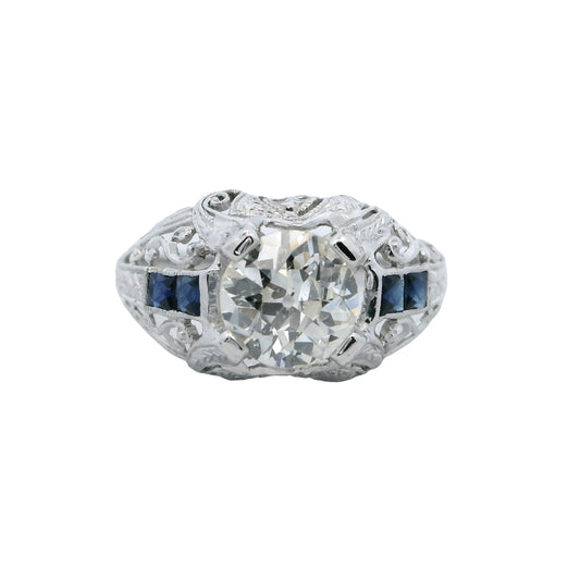 Estate Collection Platinum Art Deco Diamond & Sapphire Ring