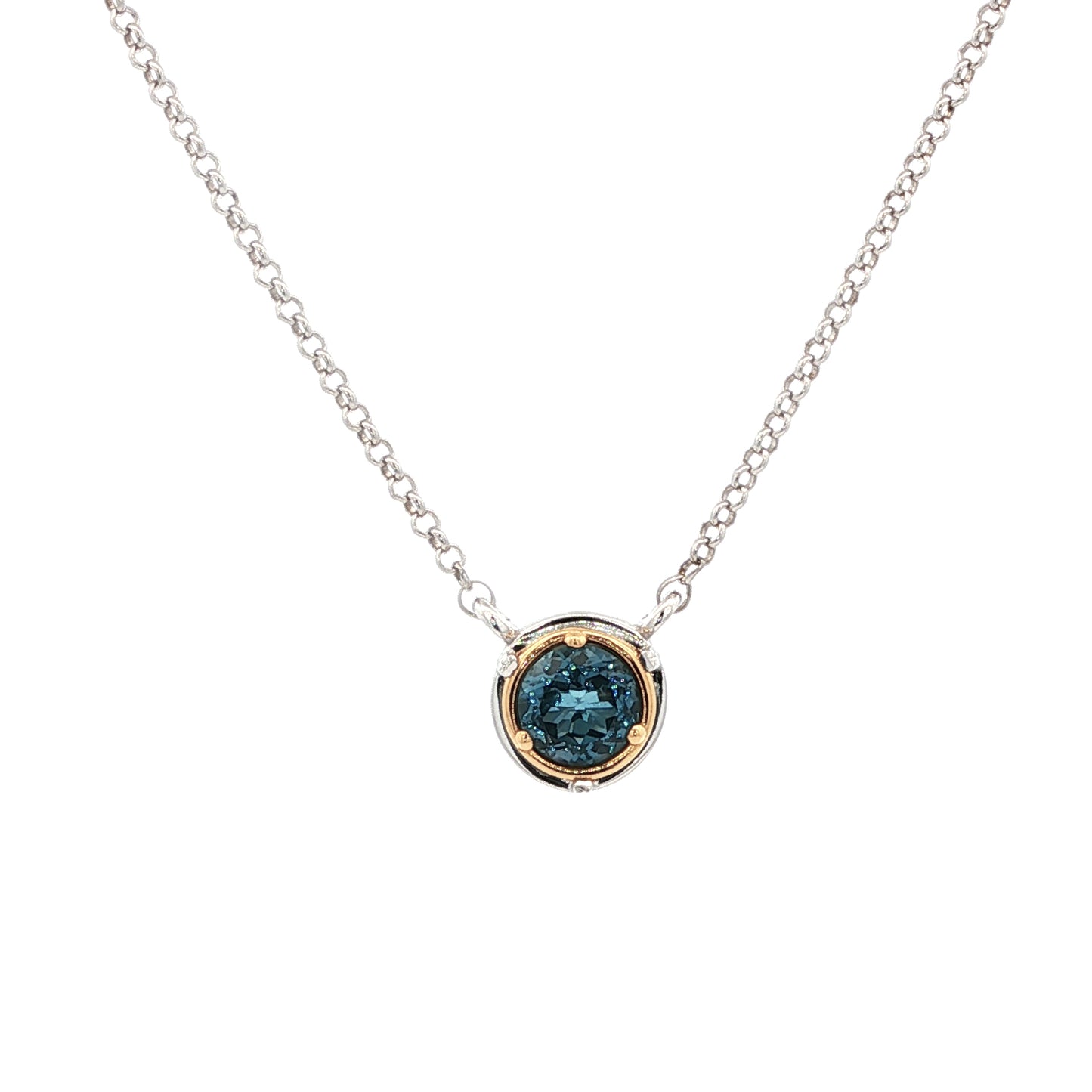 Anatoli Collection Round London Blue Topaz Necklace (sml)
