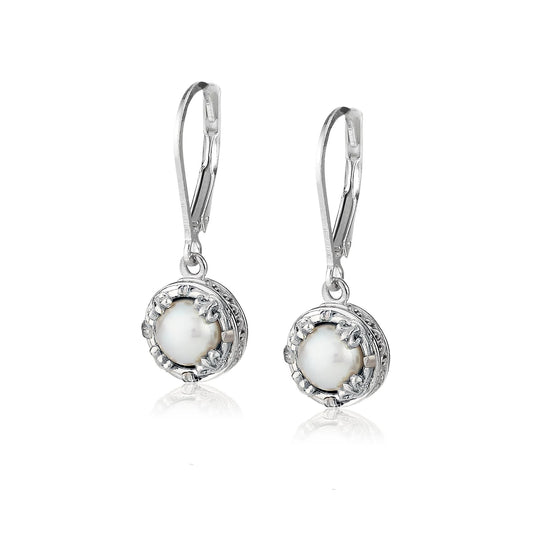 Anatoli Collection White Pearl Drop Earrings (sml)