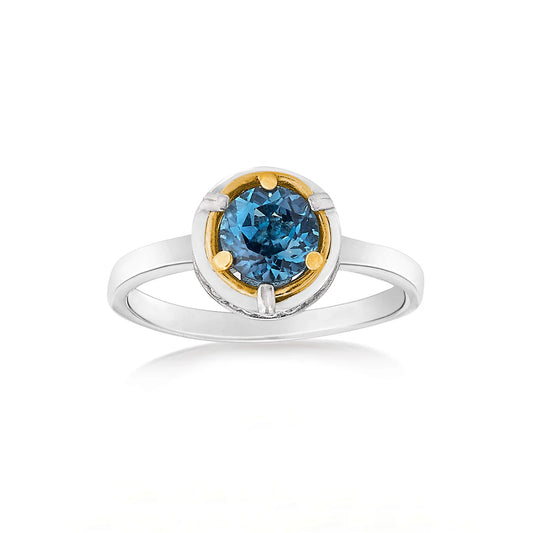 Anatoli Collection Sterling Silver & 18k London Blue Topaz Ring (sml)