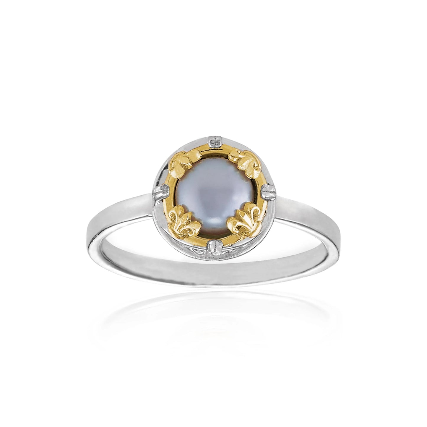 Anatoli Collection Sterling Silver & 18k Gray Freshwater Pearl Ring (sml)