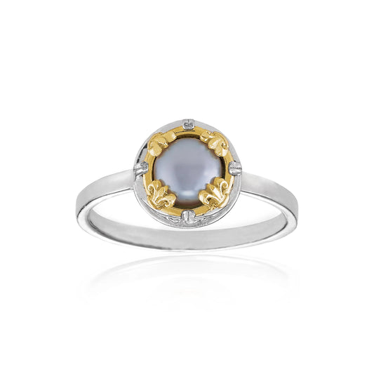 Anatoli Collection Sterling Silver & 18k Gray Freshwater Pearl Ring (sml)