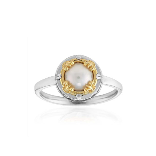 Anatoli Collection Sterling Silver & 18k White Freshwater Pearl Ring (sml)