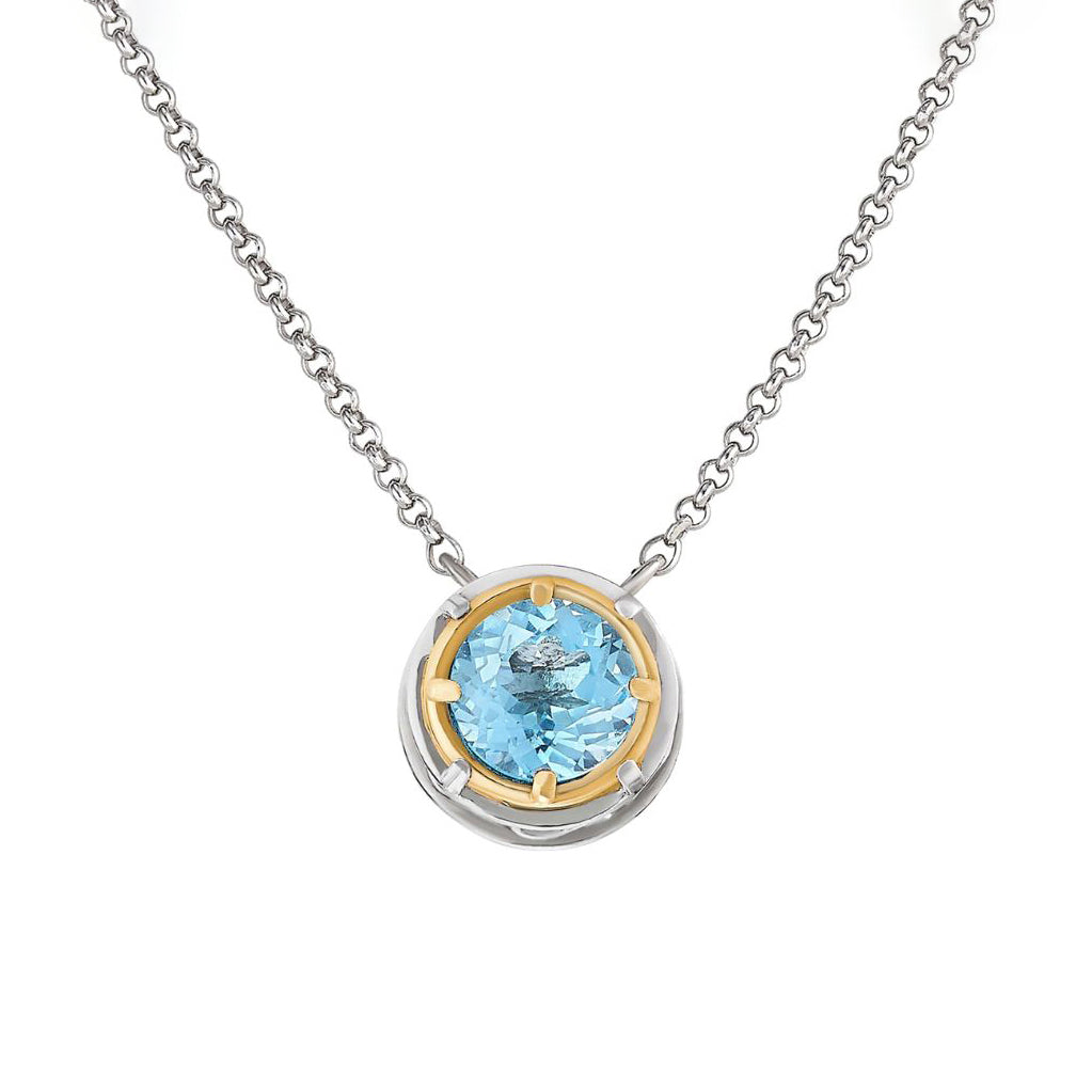 Anatoli Collection Round Blue Topaz Necklace (med)