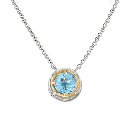 Anatoli Collection Round Blue Topaz Necklace (med)