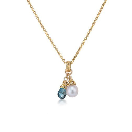 Anatoli Collection Vermeil London Blue Topaz & Gray Pearl Necklace