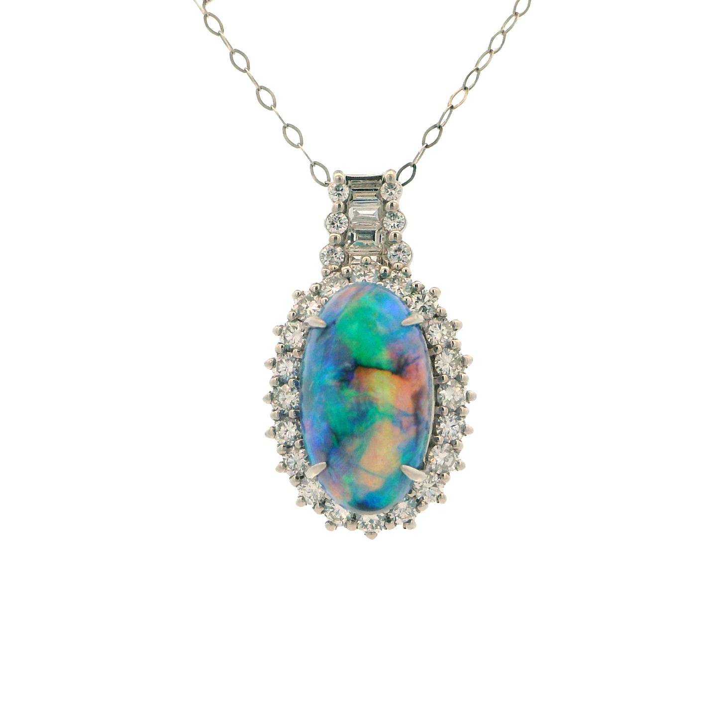 Estate Collection 1970's Platinum Opal & Diamond Necklace