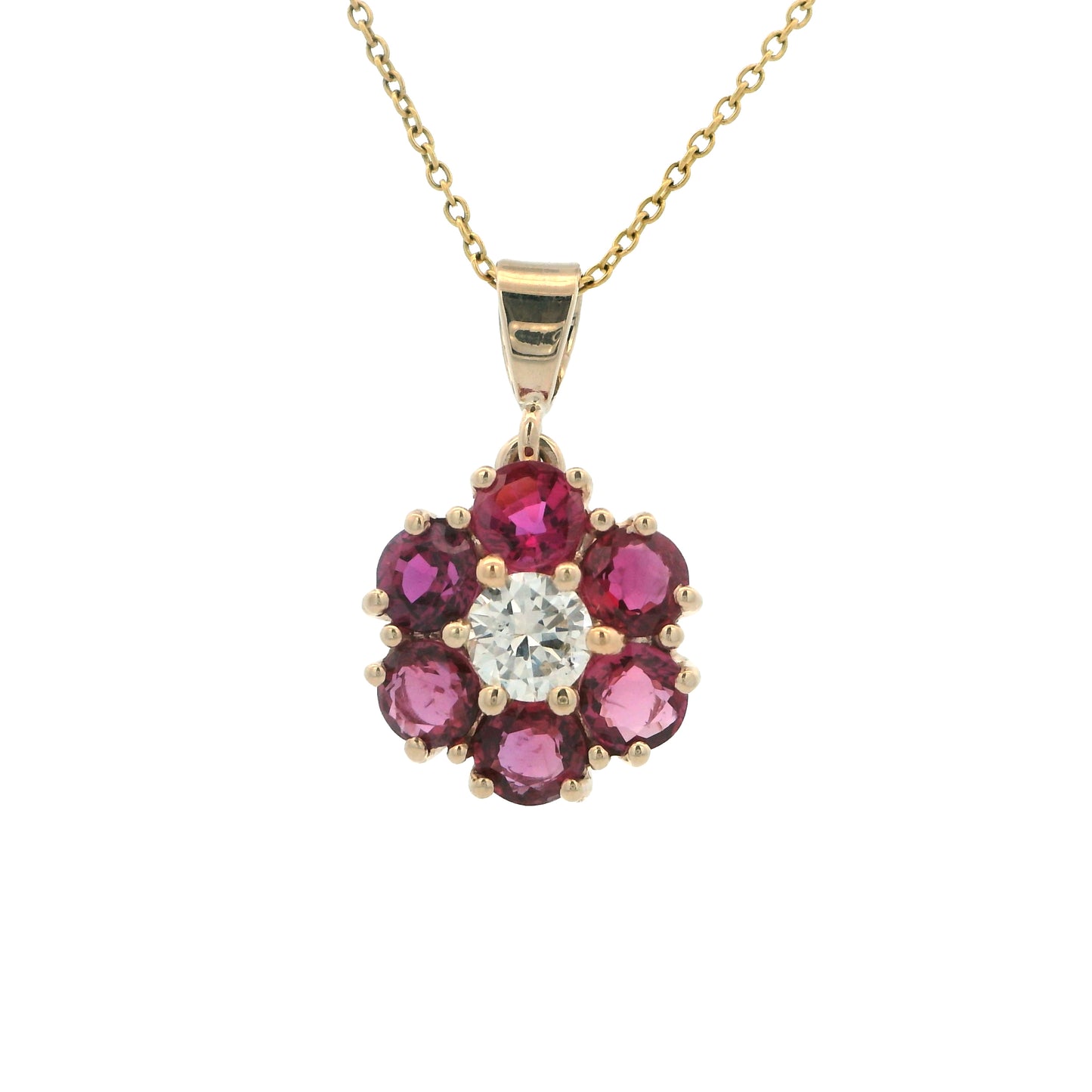 Estate Collection Ruby & Diamond Flower Pendant