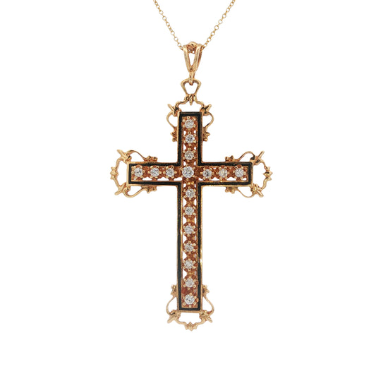 Vintage 14K Gold Diamond Enamel Cross