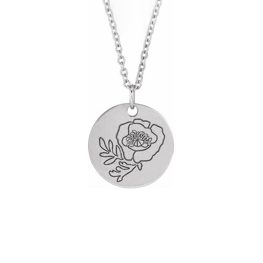 Birth Flower Necklace - Sterling Silver August Poppy
