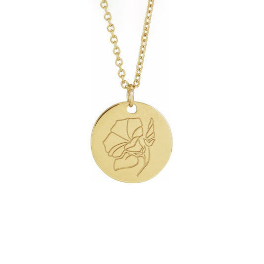 Birth Flower Necklace - 14K Yellow Gold September Morning Glory