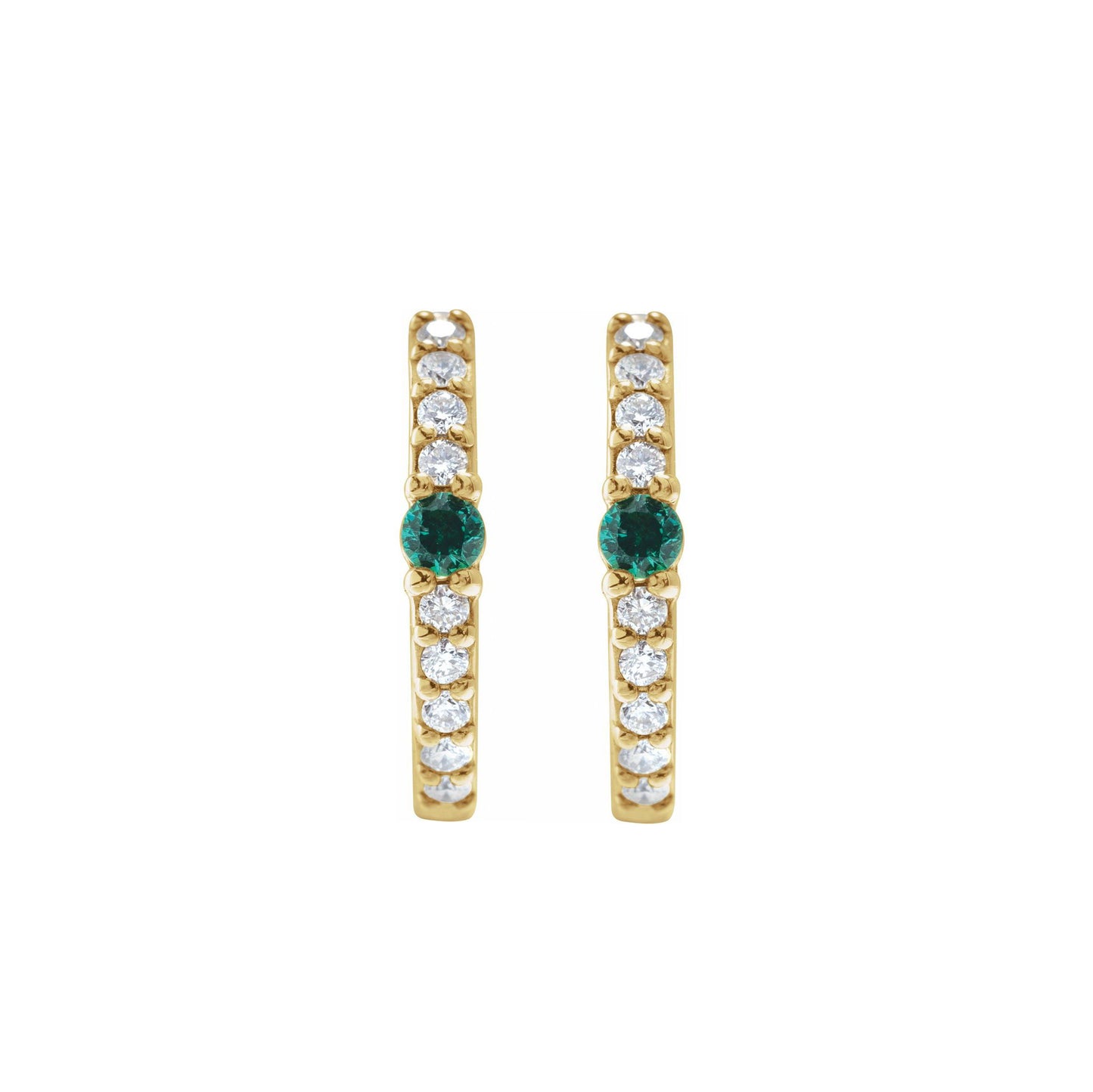 14K Yellow Gold Diamond & Emerald Hoop Earrings