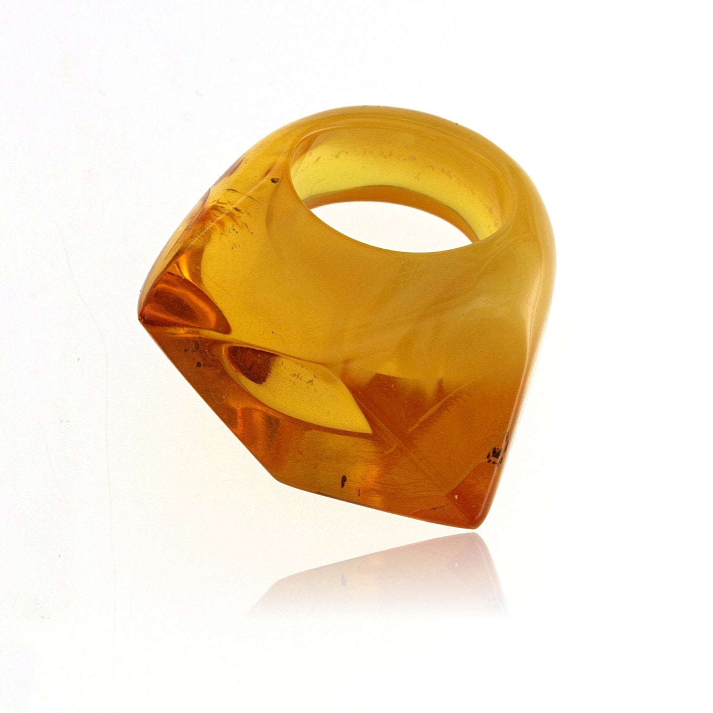 Vintage Hand-Carved Baltic Amber Geometric Statement Ring