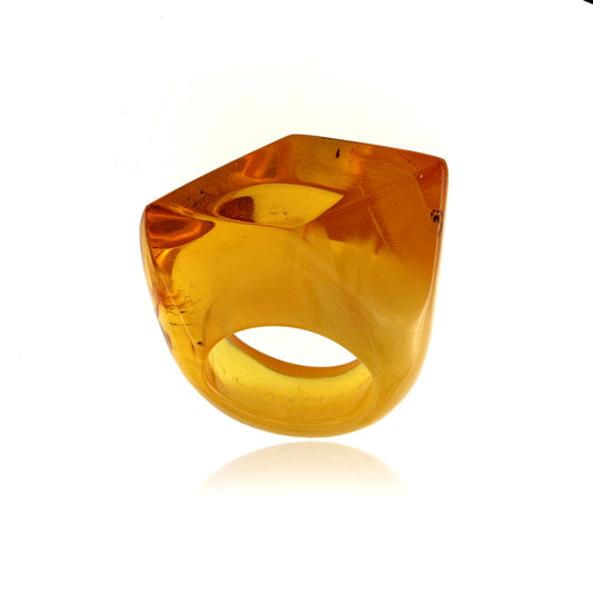 Vintage Hand-Carved Baltic Amber Geometric Statement Ring