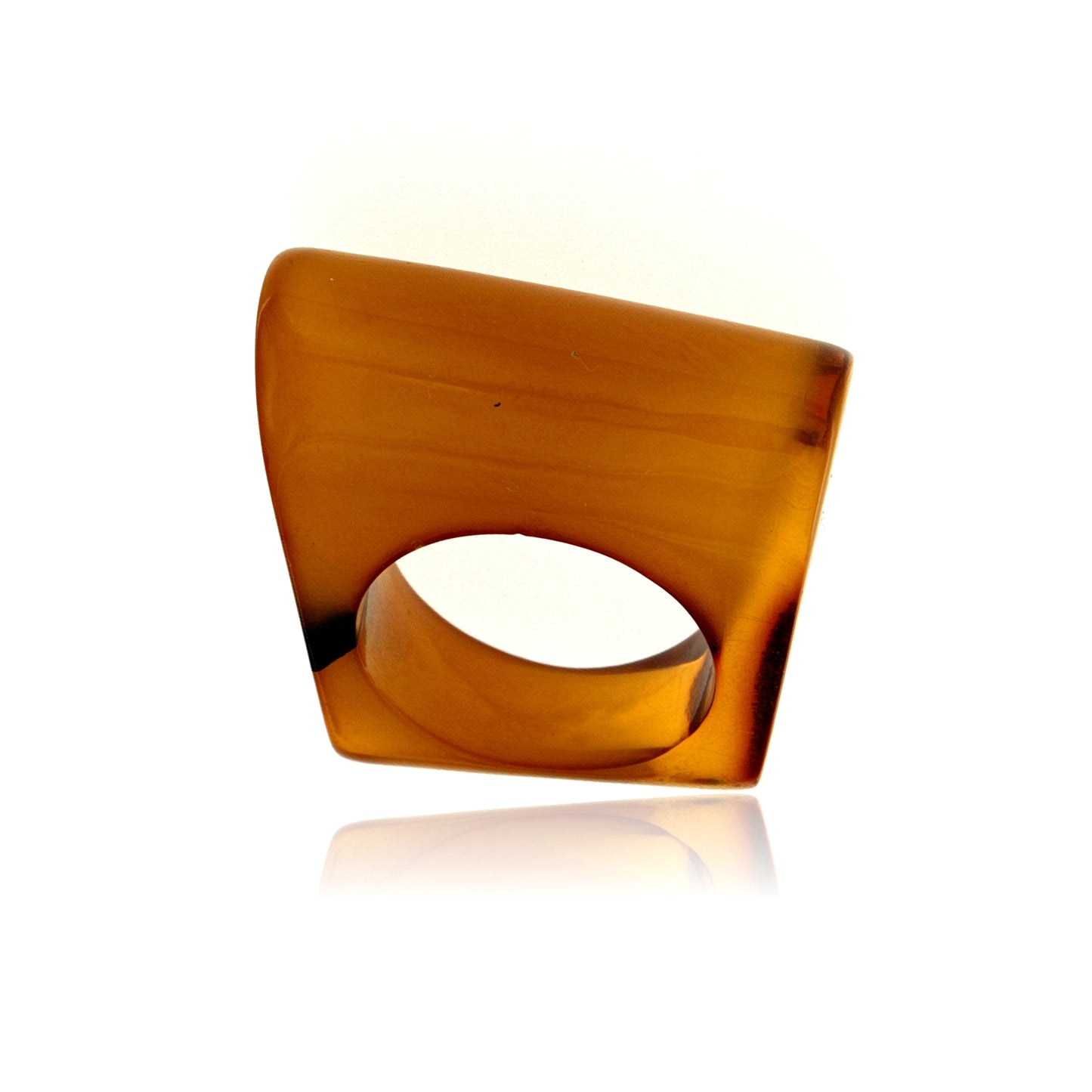 Vintage Hand-Carved Baltic Amber Geometric Statement Ring