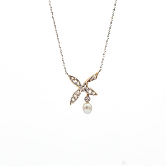 Estate Collection Art Nouveau Rose Cut Diamond & Pearl Pendant