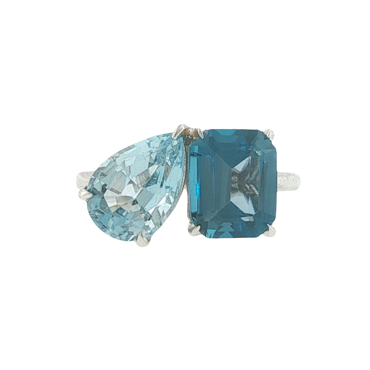 Vintage 14K White Gold Toi et Moi Topaz Ring