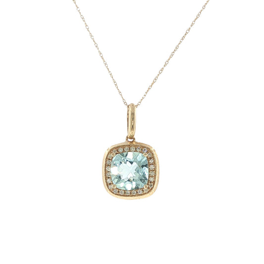 14K Yellow Gold Aquamarine & Diamond Pendant