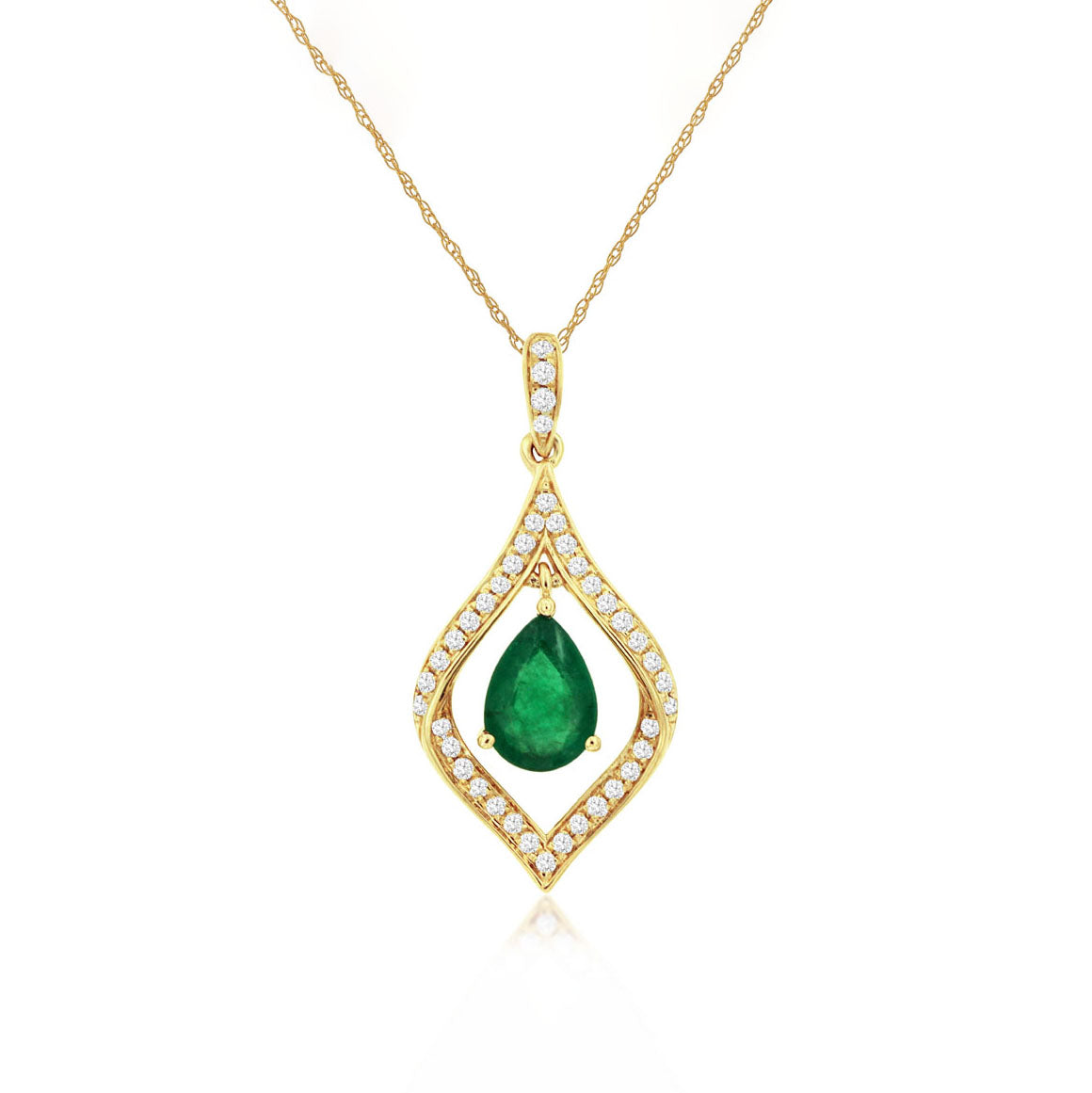 14K Yellow Gold Emerald & Diamond Pendant