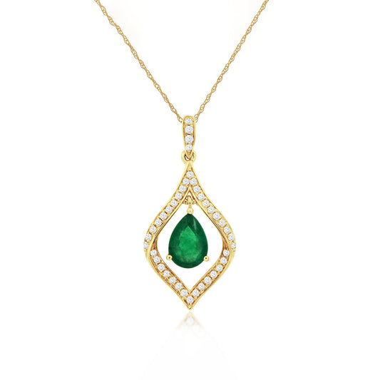 14K Yellow Gold Emerald & Diamond Pendant