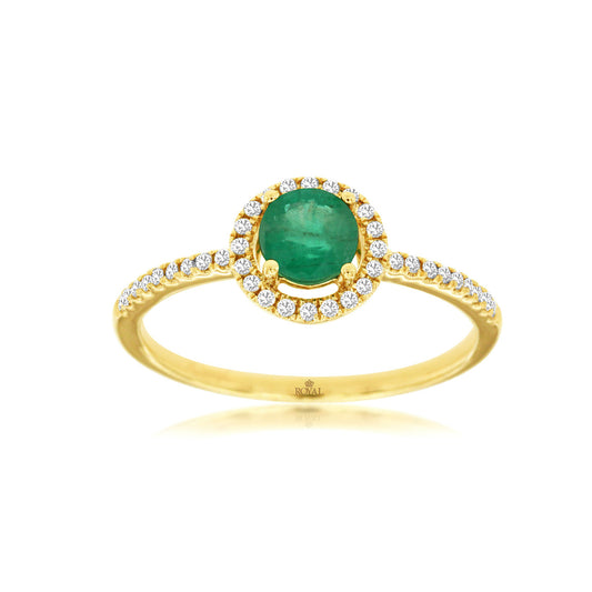 14K Yellow Gold Emerald and Diamond Ring