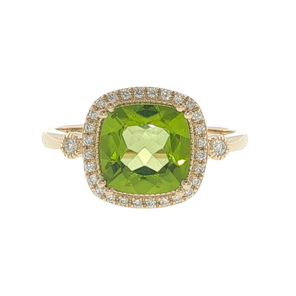 14K Yellow Gold Peridot & Diamond Ring