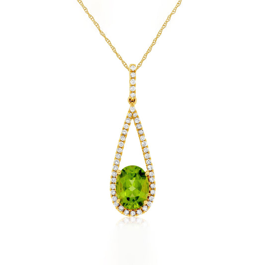 14K Yellow Gold Peridot & Diamond Pendant