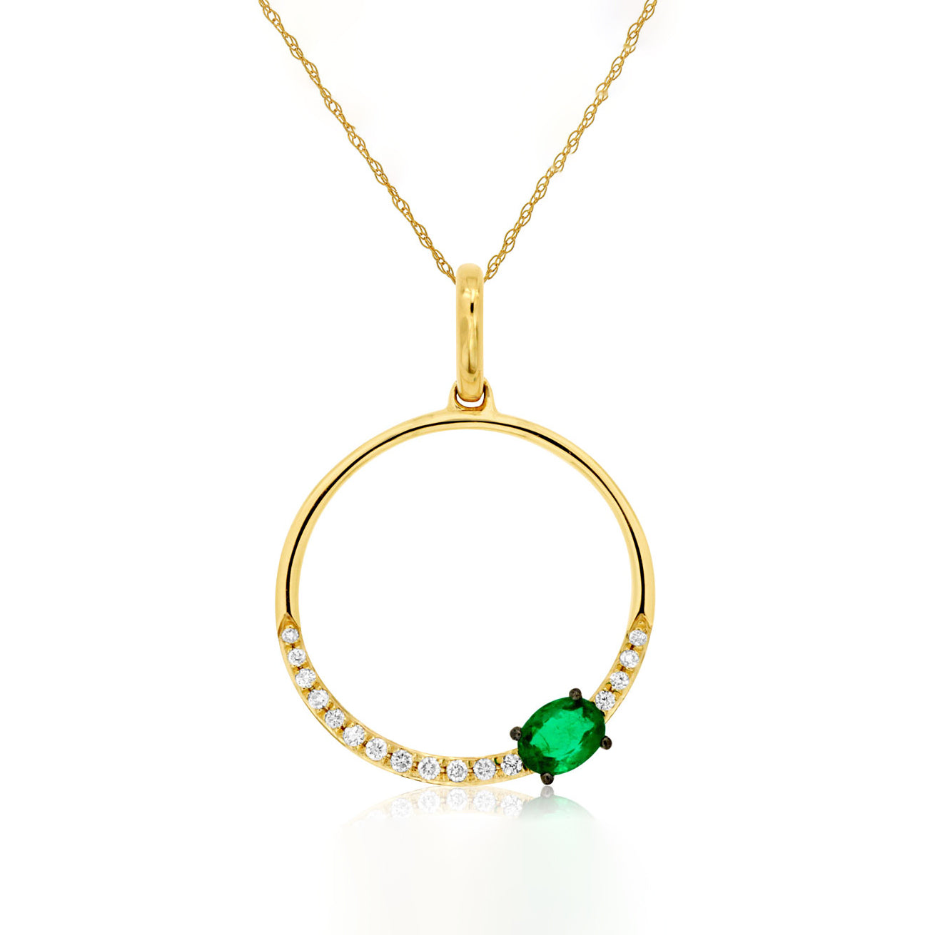 14K Yellow Gold Emerald & Diamond Pendant