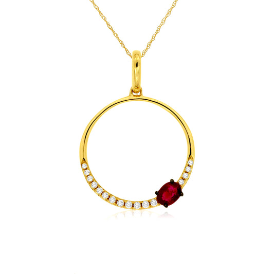 14K Yellow Gold Ruby & Diamond Pendant