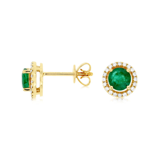 14K Yellow Gold Emerald & Diamond Post Earrings