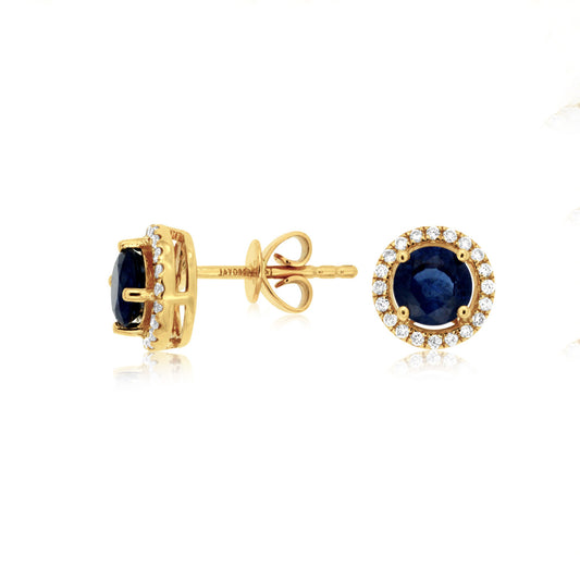 14K Yellow Gold Sapphire & Diamond Post Earrings
