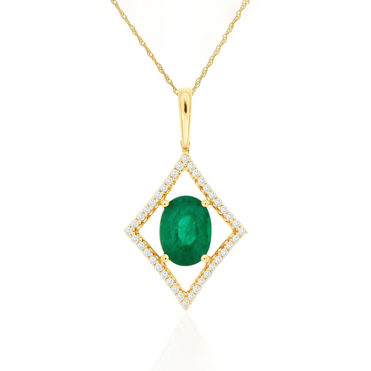14K Yellow Gold Emerald & Diamond Pendant