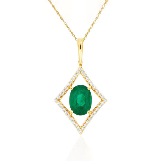 14K Yellow Gold Emerald & Diamond Pendant