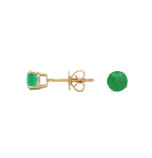14K Yellow Gold Round Emerald Post Earrings