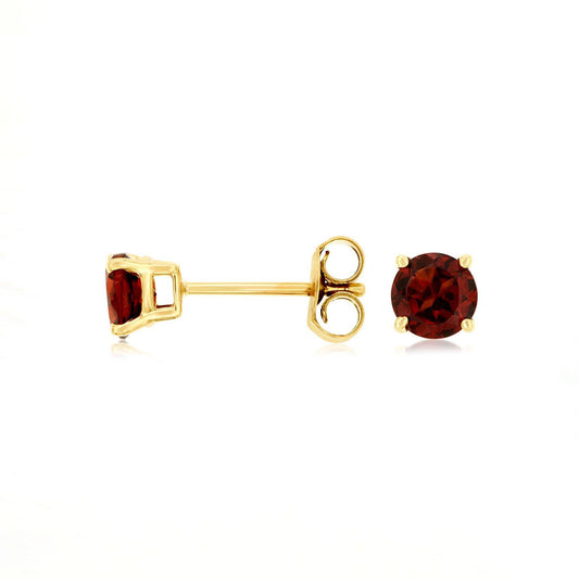 14K Yellow Gold Round Garnet Post Earrings