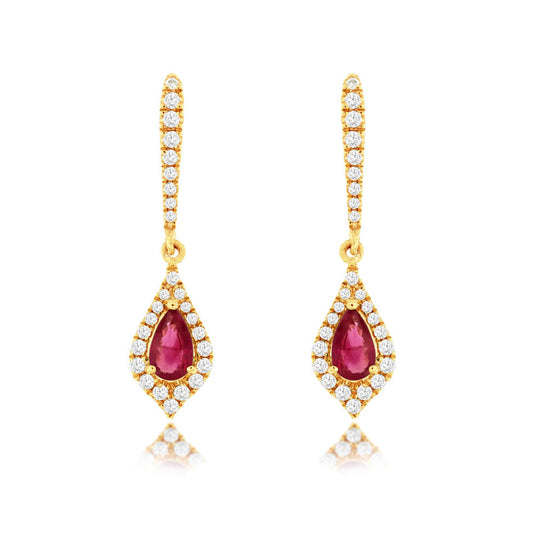 14k Yellow Gold Ruby & Diamond Dangle Earrings