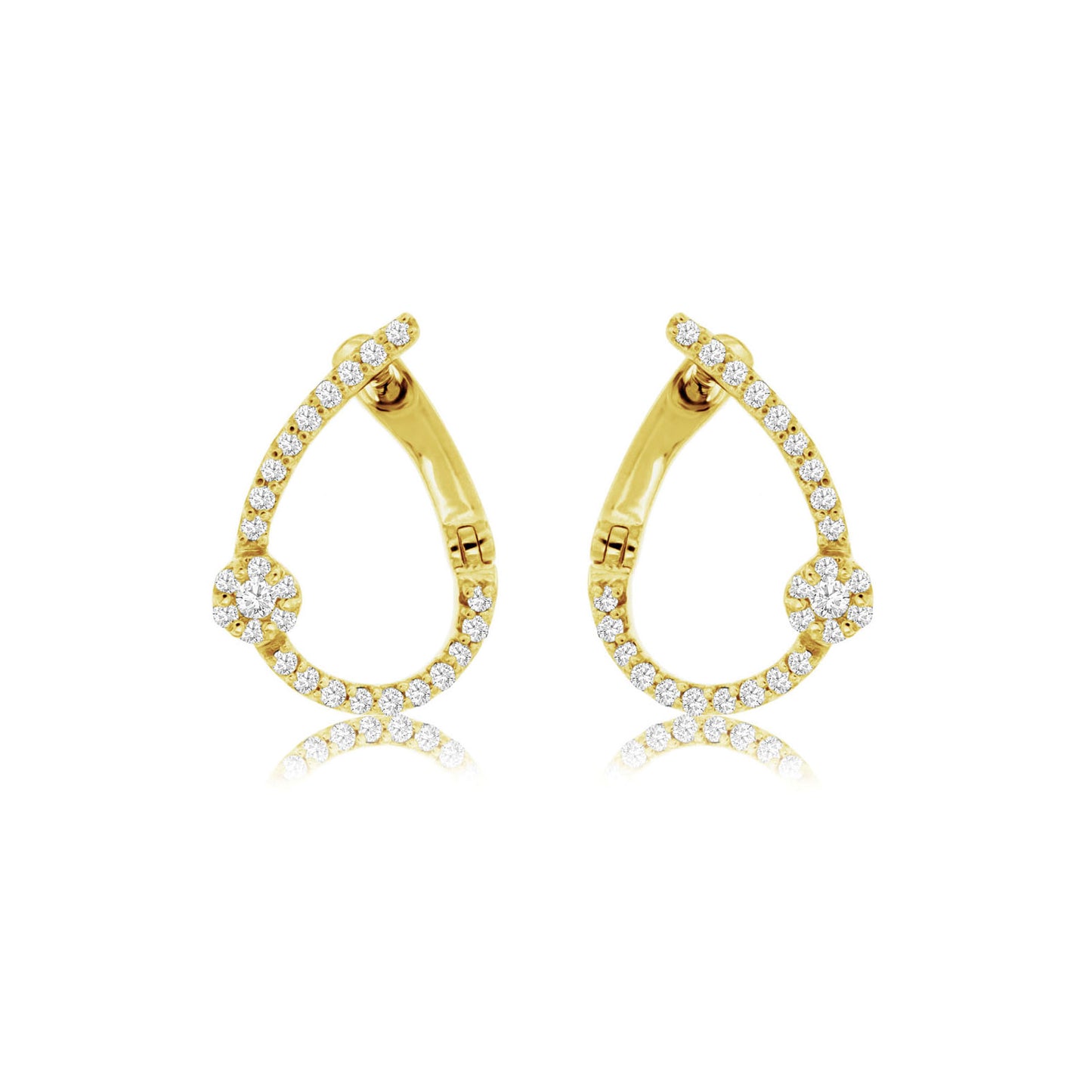 14K Yellow Gold Diamond Teardrop Hoop Earrings