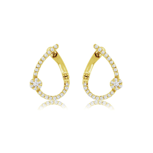 14K Yellow Gold Diamond Teardrop Hoop Earrings