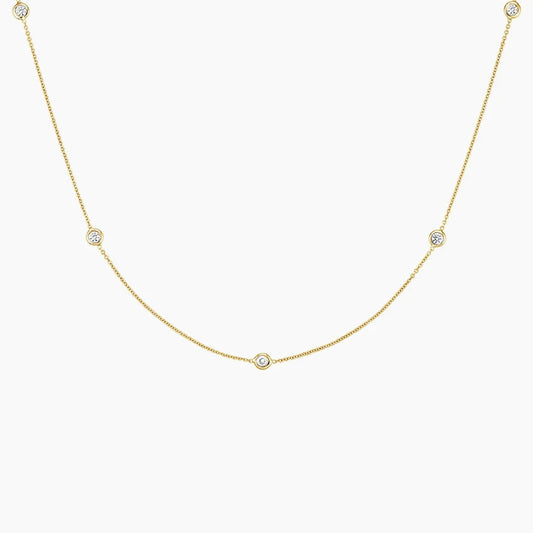 14K Yellow Gold 5 Stations 0.16ctw Diamond Necklace