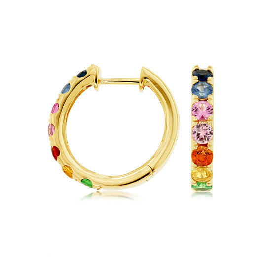 14K Yellow Gold Multi-Colored Sapphire Hoop Earrings
