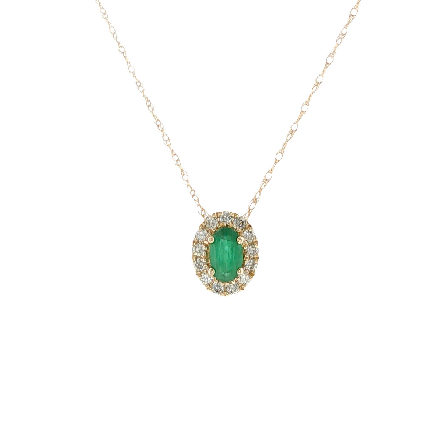 14K Yellow Gold Emerald & Diamond Pendant