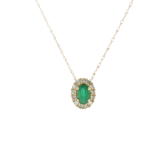 14K Yellow Gold Emerald & Diamond Pendant
