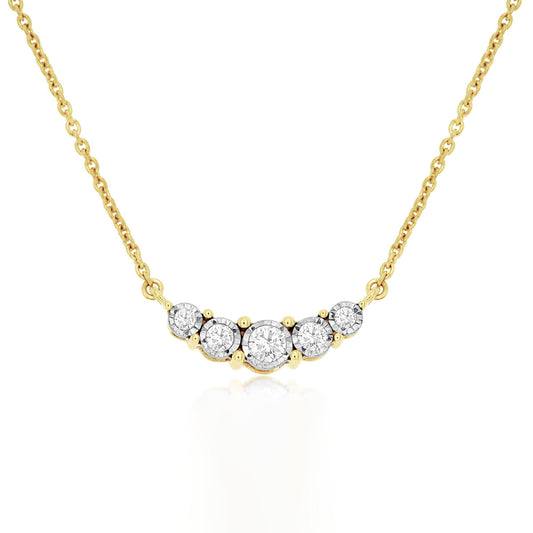 14K Yellow Gold Diamond Curved Bar Necklace