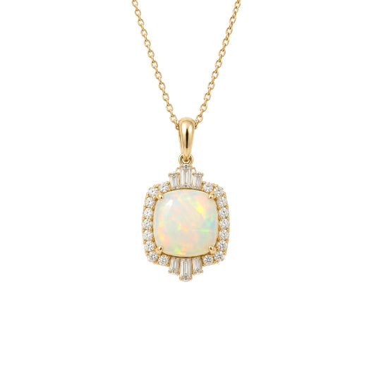14K Yellow Gold Opal & Diamond Pendant