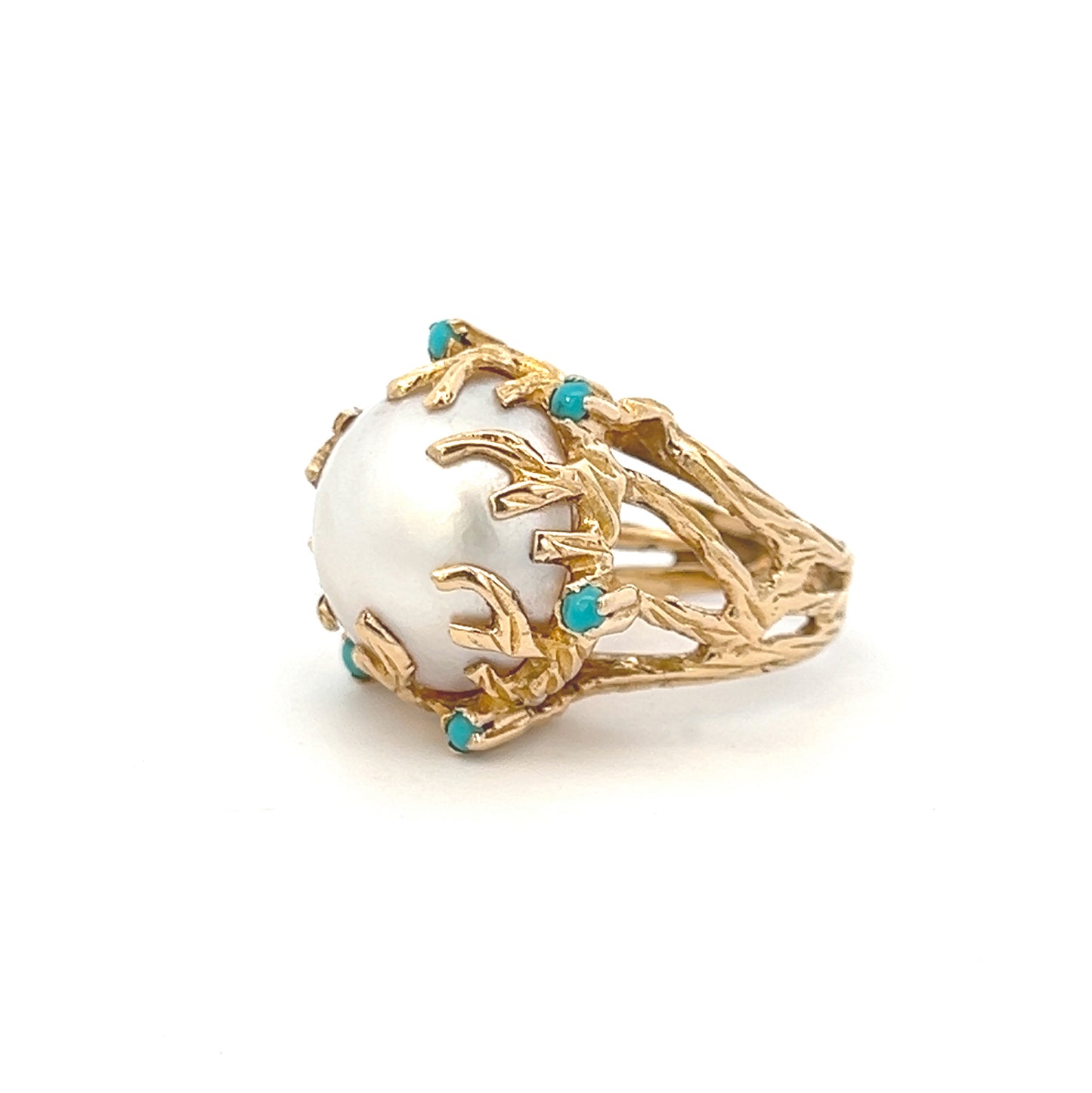 Estate Collection 14K Mabe Pearl & Turquoise Ring