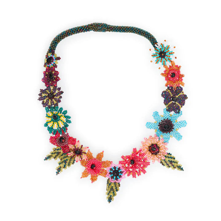 Cristy Cali Mardi Gras Flowers Guatemalan Beaded Necklace