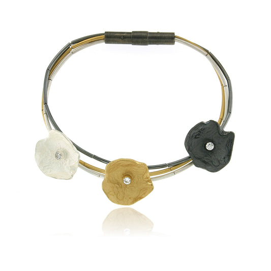 Mysterium Collection Tri-Color Sterling Petal & CZ Bracelet