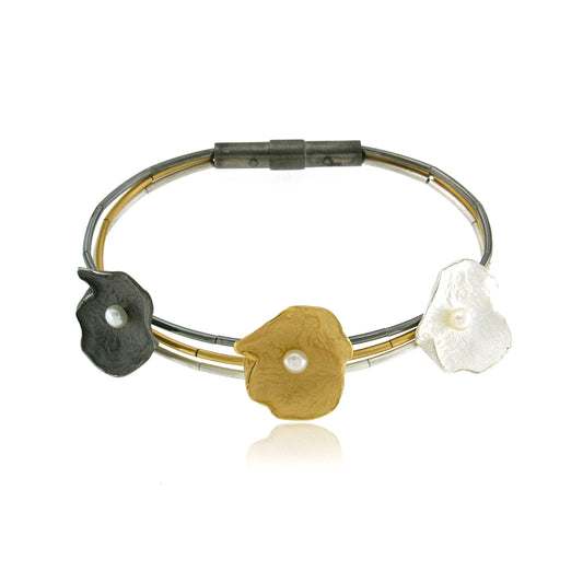 Mysterium Collection Tri-Color Sterling Petal & Pearl Bracelet